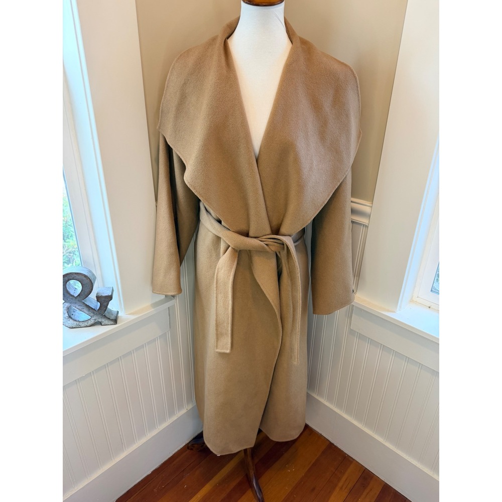 Jull-Log 100% Wool Wrap Coat Tie Waist Oversized Collar Camel Tan Fall Coat